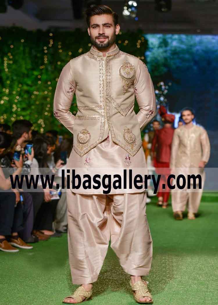 Gents Embroidered Wedding Waistcoat with V Cut Hemline