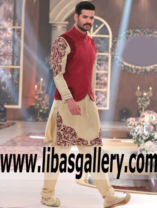 Dazzling Embroidered Waistcoat With Kurta Suit for Party and Wedding Events