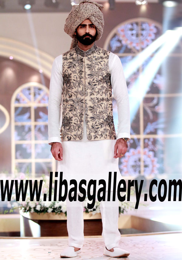 mens waistcoat suit for party and occasion in raw silk with off white kurta pajama order online kuwait saudi arabia oman qatar