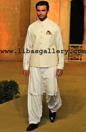 boski color designer waistcoat for men with inner kurta shalwar