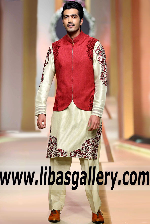 Men Red Maroon Designer Waist Coat Style with inner suit for Wedding and Mehndi night function Birmingham London Southhall United Kingdom