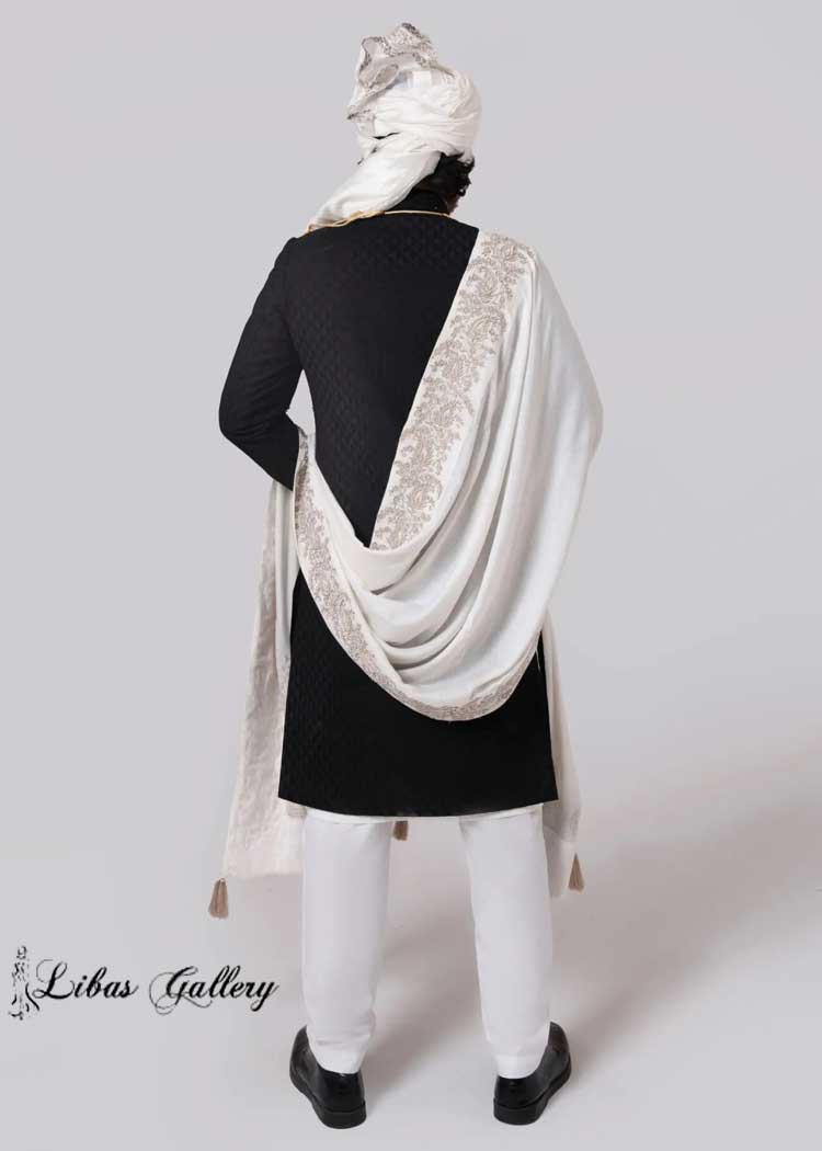 Black Embroidered Nikah Wedding Sherwani