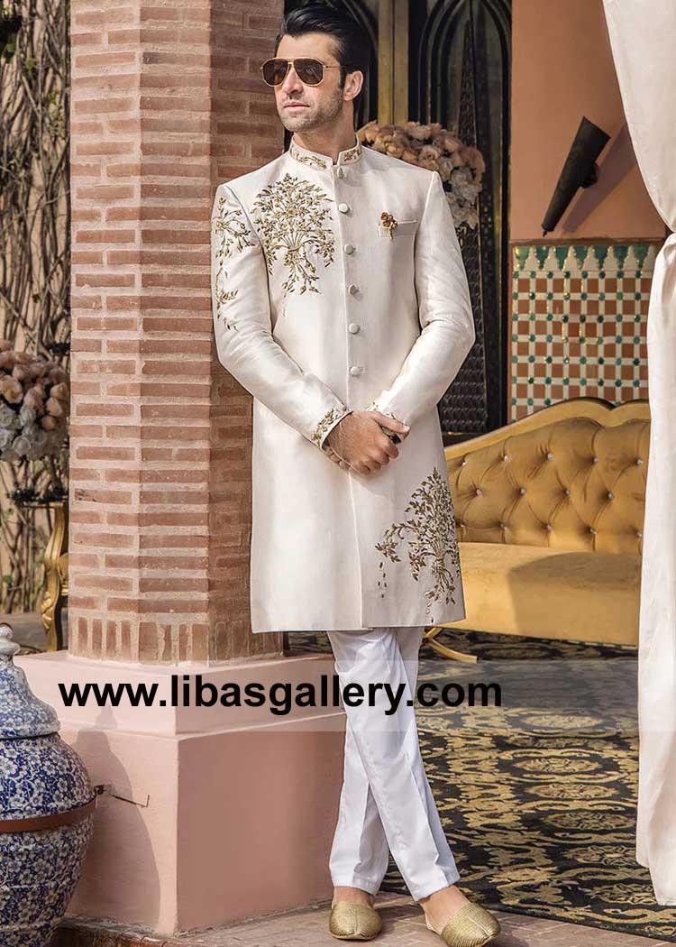 Pale Pink Hand Crafted Wedding Sherwani for your all Next Events