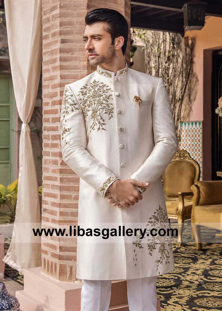 Pale Pink Hand Crafted Wedding Sherwani for your all Next Events