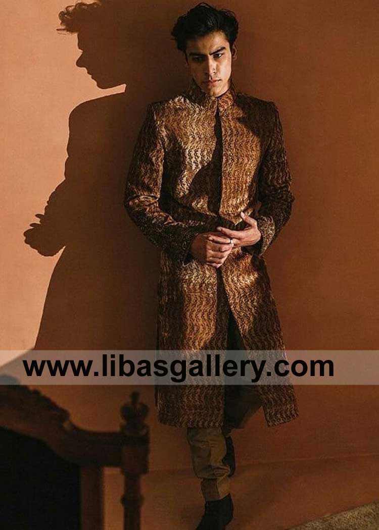 Copper Velvet Men Sherwani timeless for Nikah purpose