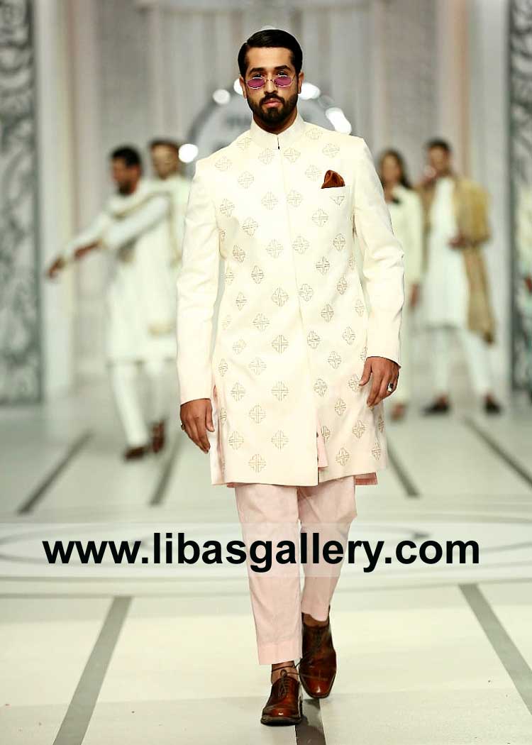 Men Off White Sherwani for Party and Occasion paired with Inner kurta and trouser to participate in party and occasion San Diego San Jose San Francisco USA