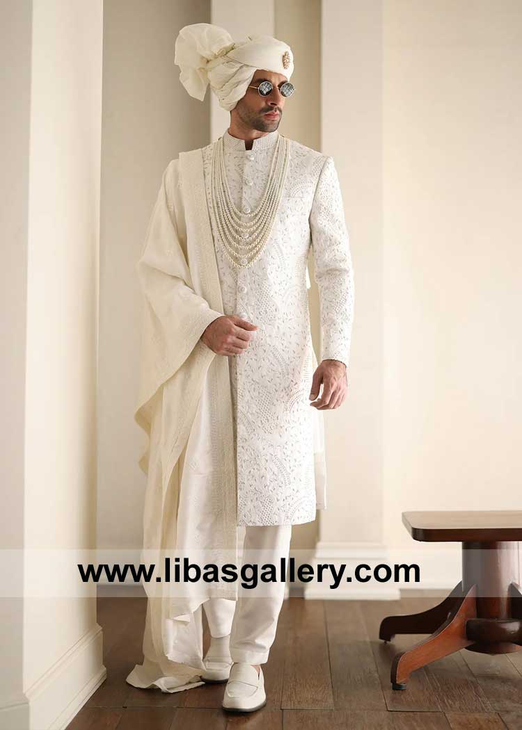 Lavish off White Embroidered Wedding Sherwani Style