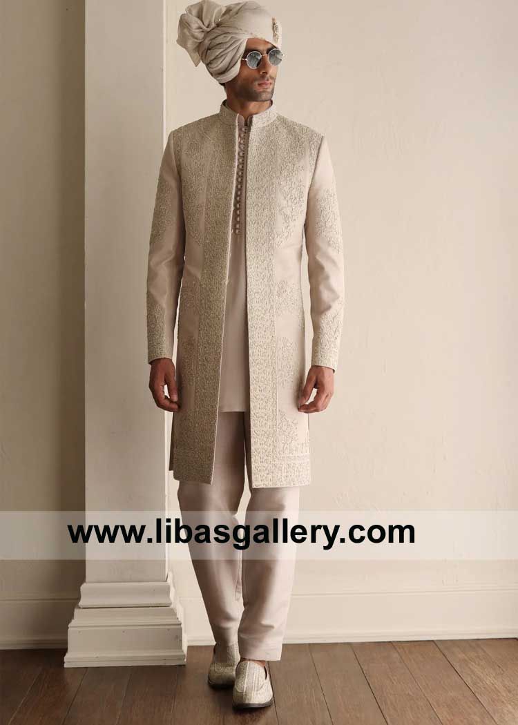 Ivory Short length Embroidered Sherwani Article for Men Nikah day