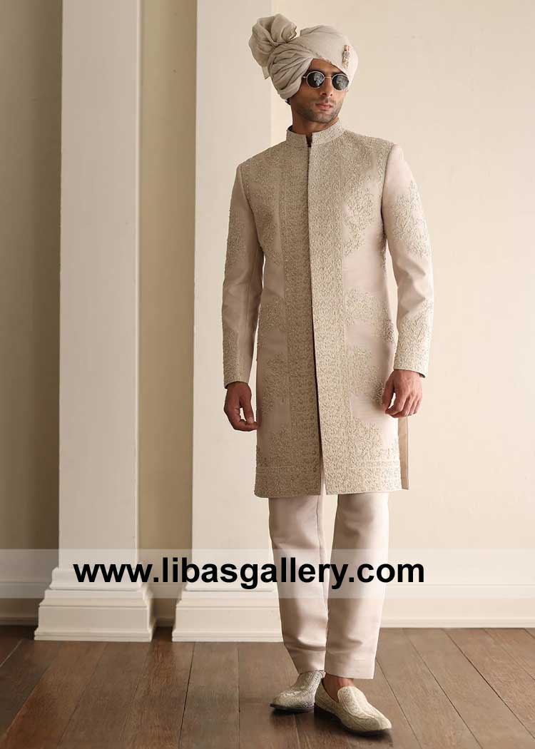 Ivory Short length Embroidered Sherwani Article for Men Nikah day