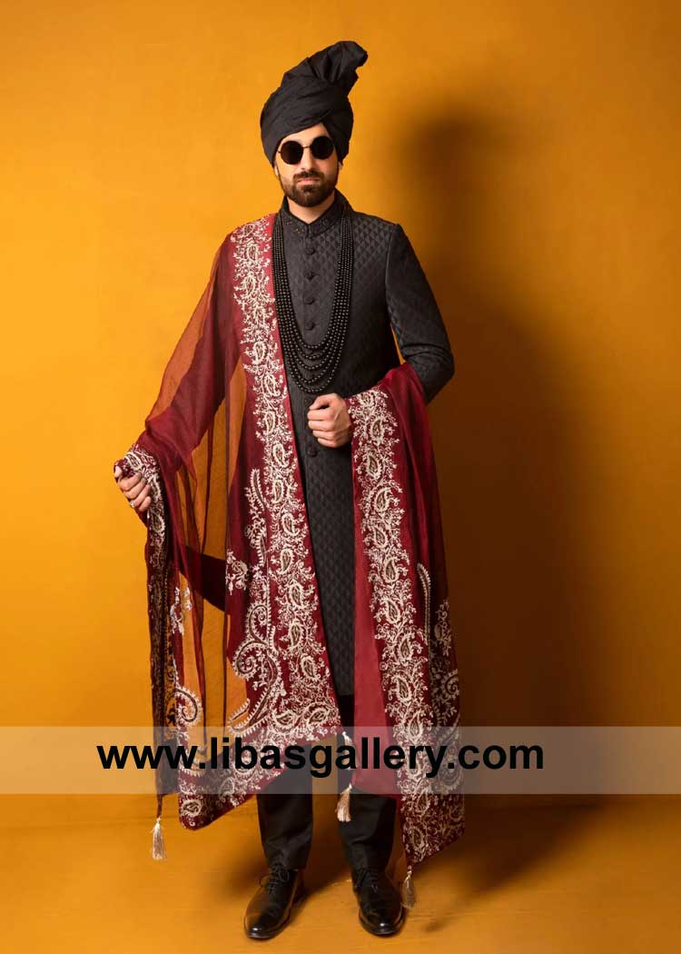 Majestic Black Sherwani expertly crafted for Wedding