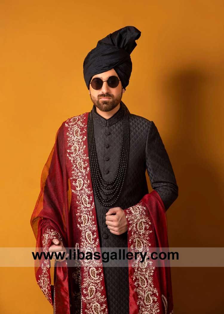 Majestic Black Sherwani expertly crafted for Wedding