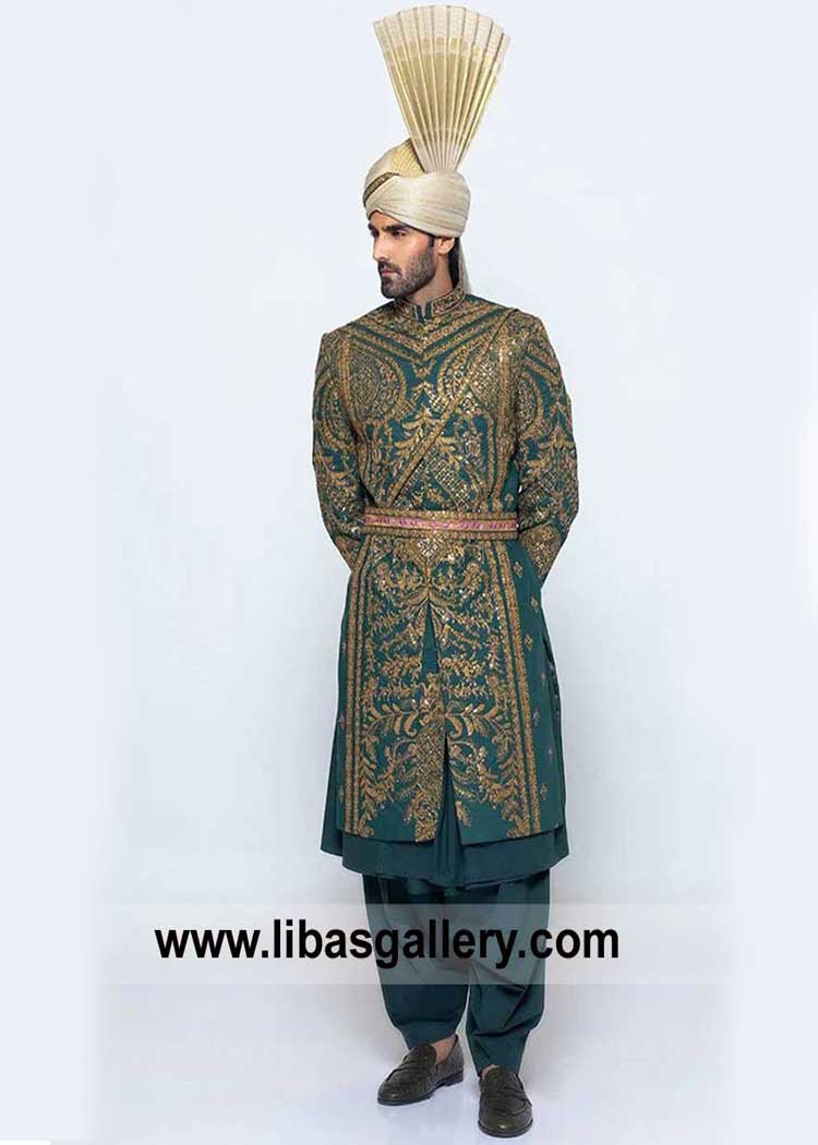 Emerald Green Gold Groom Wedding Jacket