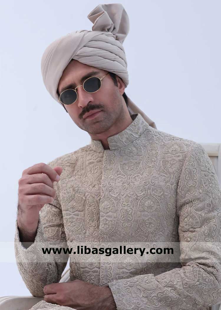 Ivory Extravagant heavy embroidered Groom Sherwani