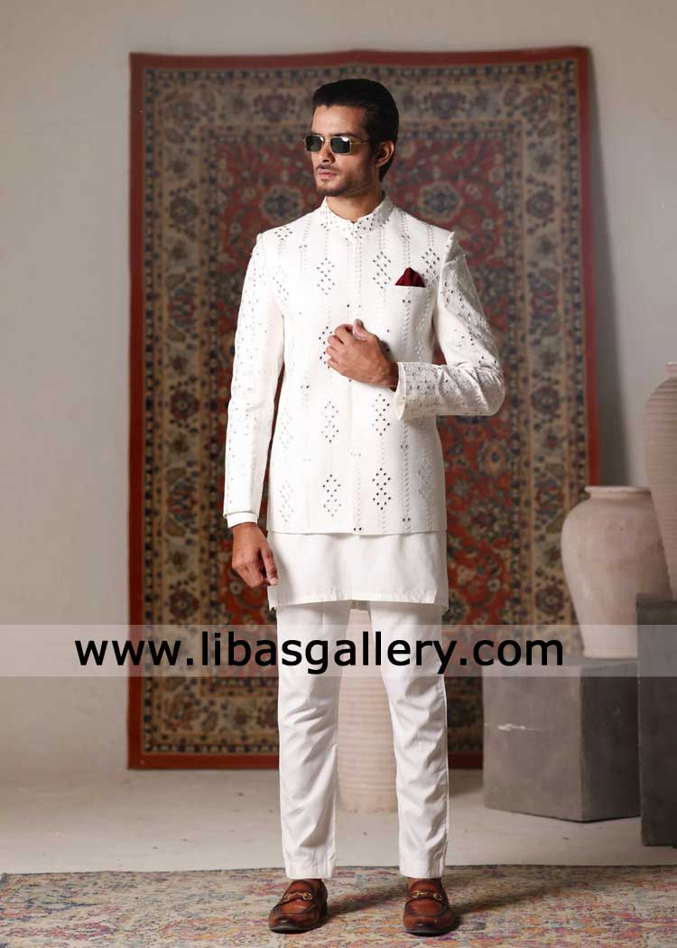 White Embroidered prince coat for special occasion