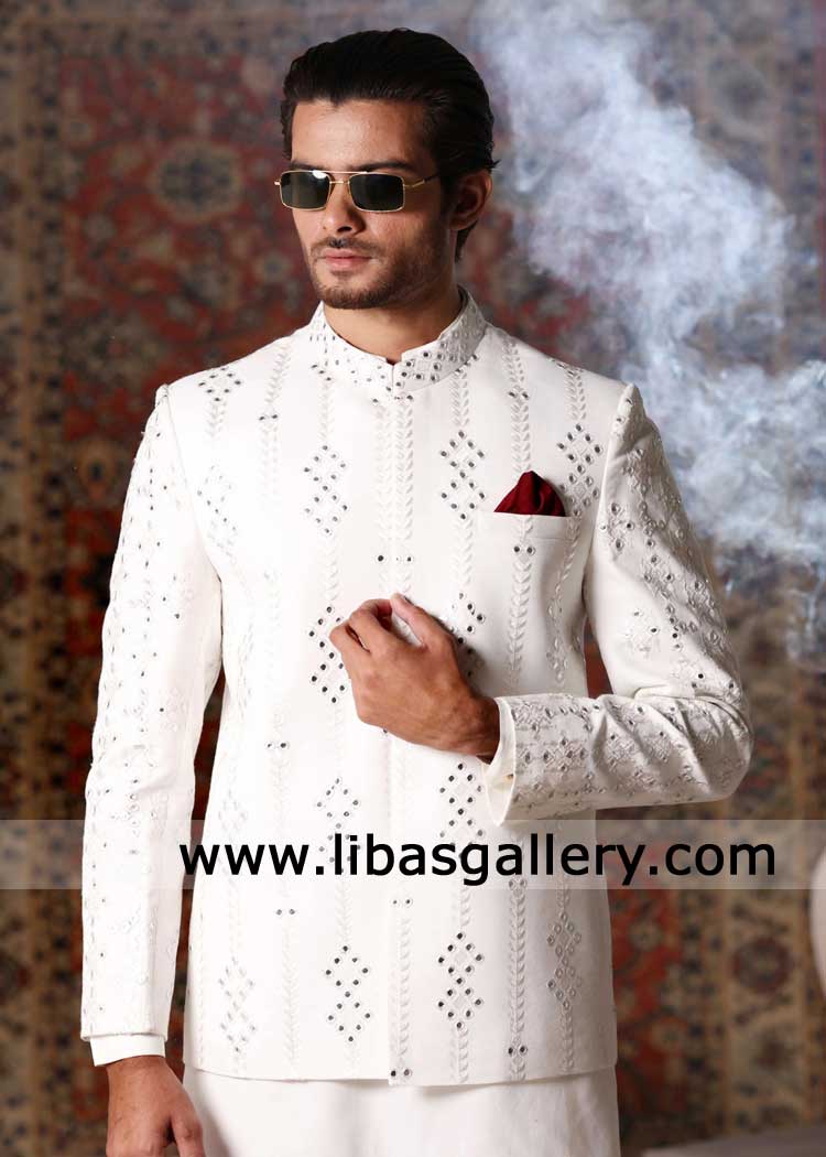 White Embroidered prince coat for special occasion